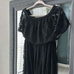 Pinkblush Maternity black lace mesh off the shoulder maxi, size M